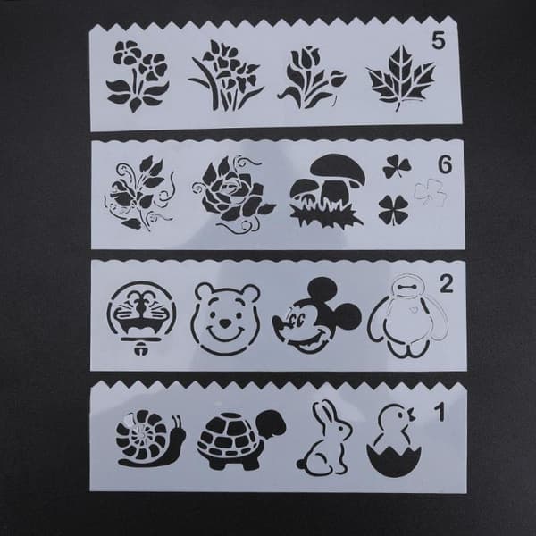 8 stk./pakke stencils med køretøjer, dyr, planter