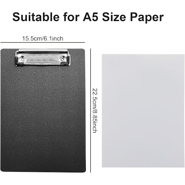 Litet Plast Clipbord, A5 Clipbordmapp, Svart Clipbord Standard A5 Brevstorlek Clipboards