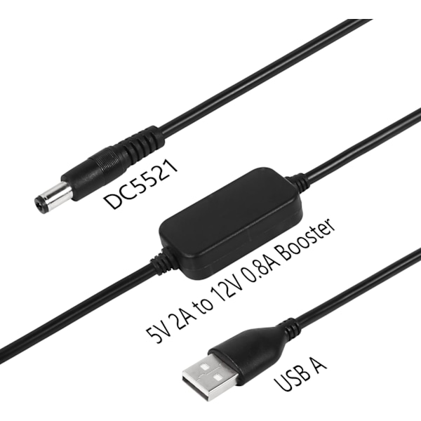 1FT DC 5V till DC 12V USB Boost Converter-kabel, strömadapterkabel med DC 5,5 x 2,1 mm-kontakt