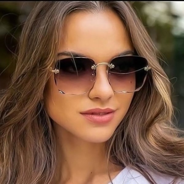 Fyrkantiga båglösa solglasögon Dam Lyx Märke Designer Sommar Röda Glasögon Mode Solglasögon För män Uv400 Shades Oculos