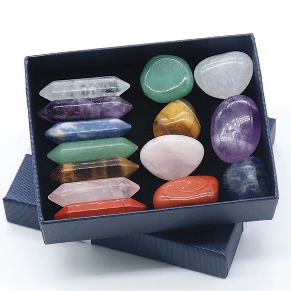 14 stk/sett Stein Krystall Edelstener Chakraer Healing Stein Kvarts Mineraler Ornamenter Healing Edelstener Hjemmeinnredning