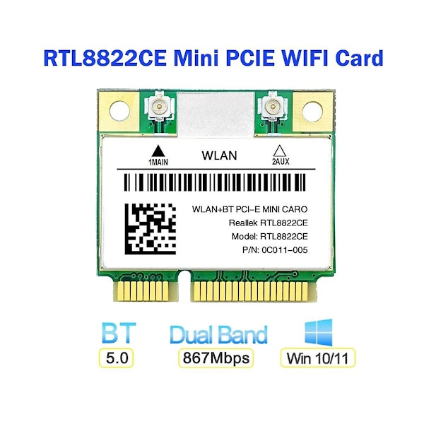 Rtl8822ce Wifi Kort + Antenne Kit 1200mbps 2.4g+5ghz 802.11ac Net