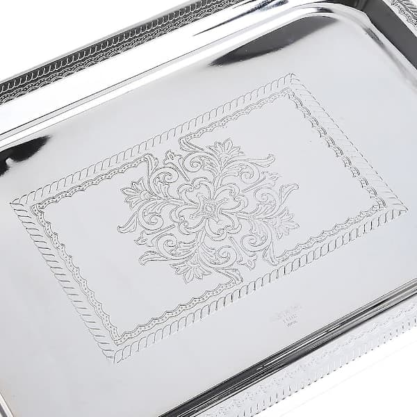 Nordisk serveringsbrett i rustfritt stål med håndtak Elegant rektangulær kaffebar Matholder Dessert Display Plate Decor Sølv L Silver L