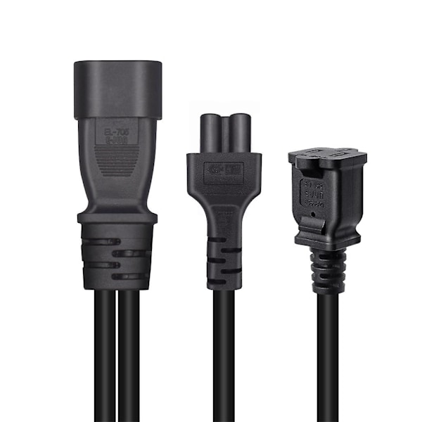 3-benet C14 til C5+1-15r Konnektor Adapterledning Han til Hun Co
