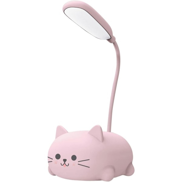 Sød Kat LED Skrivebordslampe - Fleksibel Arm, USB Genopladelig, Øjenbeskyttelse (Pink) Pink