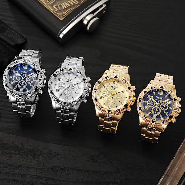 Herr Quartz Klocka Mode Rostfritt Stål Chronograph Affärsklockor för Män Silver Sliver