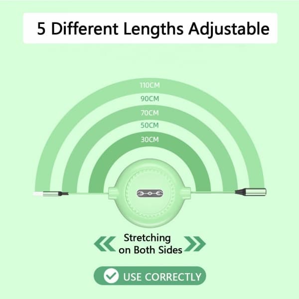 Optrækkeligt opladerkabel, 3 i 1 Multi USB hurtigoplader Co
