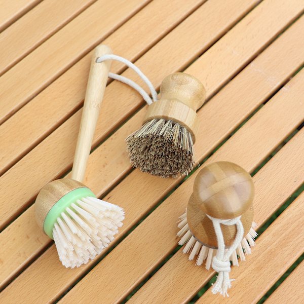 Diskborste av bambu, borste för att skrubba disk, kastruller, stekpannor, diskho, 2-pack