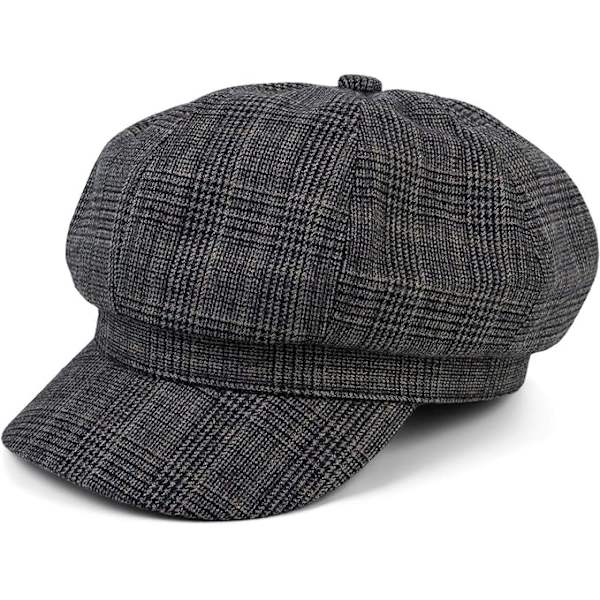 Dame Peaked Cap med Glen Check Print, Ballonhat, Newsboy Cap