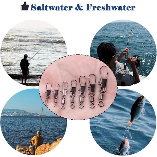 Fiske Swivel Snaps Terminal Tackle 50 st, Högstyrka Roterande Swivels Clips Connector för Saltvatten Sötvatten