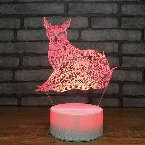 3D Ræv Natlampe Bordplade Optisk Illusion Lamper 7 Farver