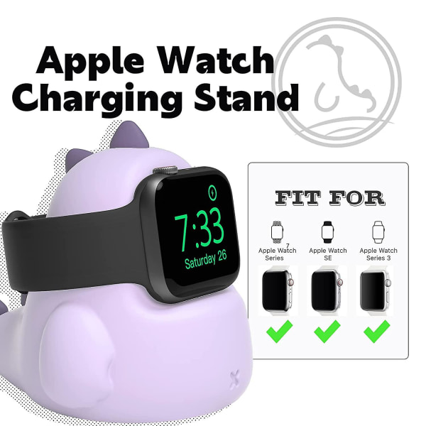 Laddningsställ kompatibelt med Apple Watch Series 7/6/se/5/4/3/2/1, Dinosaur Iwatch Laddningsdocka black