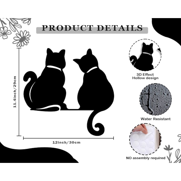 Metallväggkonstdekor, minimalistisk katt leker med fjäril rolig metallväggkonst, moderna abstrakta linjeritningar husdjursskulpturer för vardagsrum. Two cat