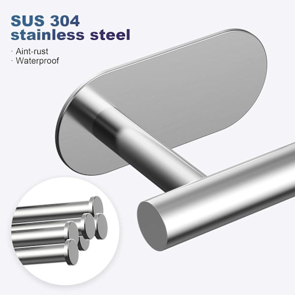Toalettrullholder Selvklebende, SUS 304 Rustfritt Stål Veggmontert Toalettpapirholder for Bad, Toalett, Kjøkken - Ingen Boring Silver