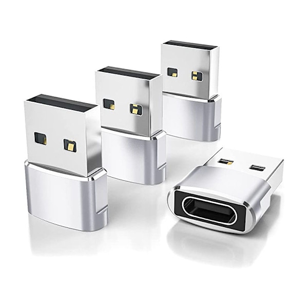 USB till USB C-adapter, USBC hona till A hane OTG-laddare typ C-omvandlare för Apple Watch Ultra iWatch 7 8 9 10, iPhone , Plus Pro Max, AirPods 3 Silver 4pc