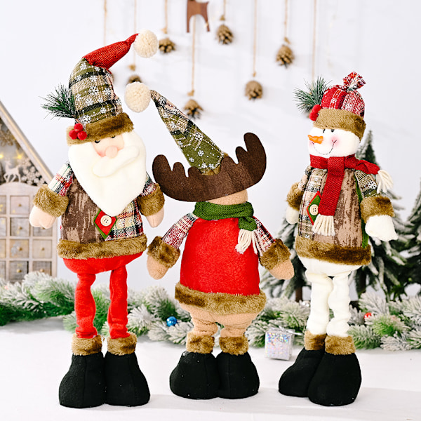 Jul Retro Snøfnugg Rutete Stoff Teleskopisk Dukke Hotell Kjøpesenter Juledekorasjoner Juledekorasjoner