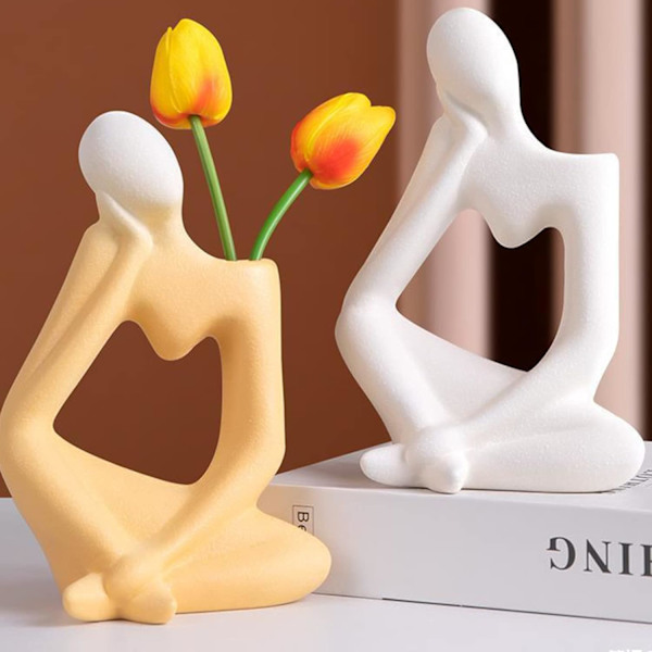 Keramisk vit vas Blomvas för heminredning Modern Thinker Vas för bordshylla Vit dekorvas