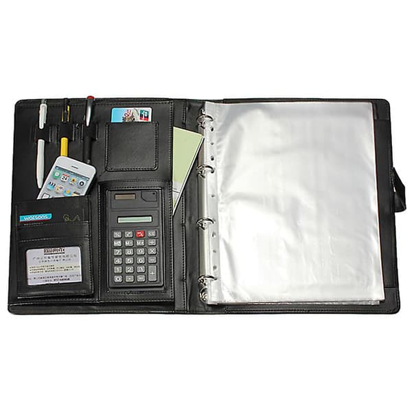 Sort A4 Executive Konferencemappe Portfolio PU Læder Dokument