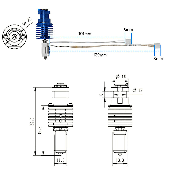 3d Oppgradering V6 2.0 Hotend Ekstruder Kit 24v 48w For 3 3 Pro Fdm Vo