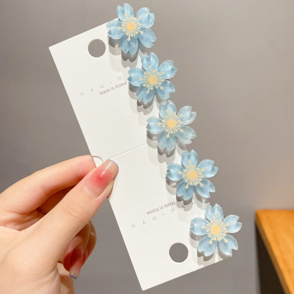 10 st Söta Körsbärsblommiga Hårnålar Blommiga Hårklämmor Koreansk Stil Huvudbonader Hårtillbehör för Flickor och Kvinnor Allt Hår Blå blue