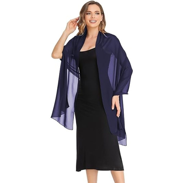 Marinblå Aftonscarf och Sjal Transparent Chiffong Elegant Mjuk Siden