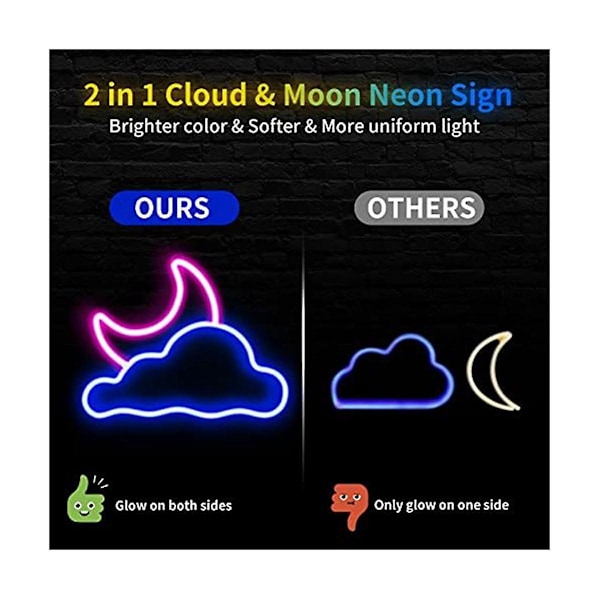 Moln och Måne Neonskylt För Väggdekor Usb-driven Led Neonskylt