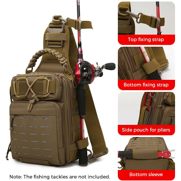 Fiske Sling Bag Fiskeutrustning Förvaringsväska Verktygsväska för Fiske Vandring Jakt Camping brown