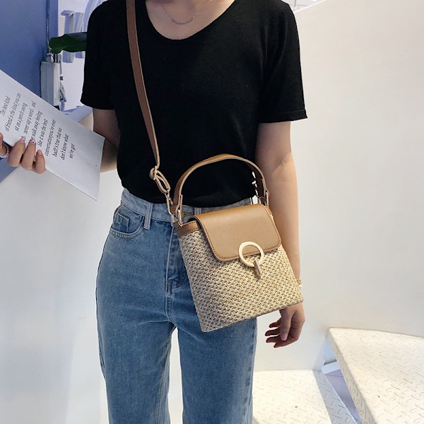 Dam Casual Halm Hink Crossbody Väska Sommar Korg Axelväska Reseväska WHITE 20x10x21cm
