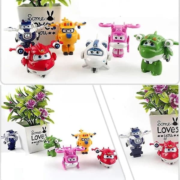Super Wings Actionfigurer 2 \" Mini Transformerende Deformationsfly Robot Jett Dizzy Dino Transformationsmodel Legetøj Børnegaver Blå Blue