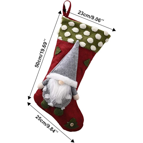 Julstrumpor Stora 3-pack, Klassisk Jultomte-strumpa för Vuxna & Barn, Godispåse Presentpåse för Träddekorationer Julpynt