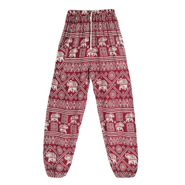 Elephant Design Loose Fit Harem Pants Hippie Workout Party Beach Pants Byxa red