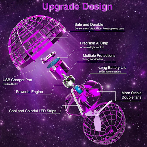 Opgraderet Flyvende Orb Ball Legetøj, Håndkontrolleret Boomerang Hover Ball, Cosmic Globe Flyvende Spinner med Uendelige Tricks Purple