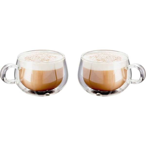 Kaksiseinäiset lasiset cappuccino-kahvikupit kahvoilla, 2 kpl, 300 ml - Vahvat, lämmönkestävät ja konepesun kestävät