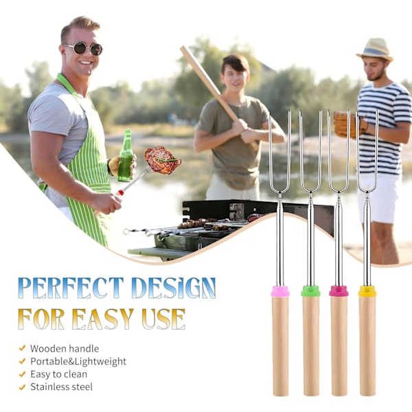 4-pack grillspett för marshmallows - utdragbara grillspett i rostfritt stål för BBQ och lägereld