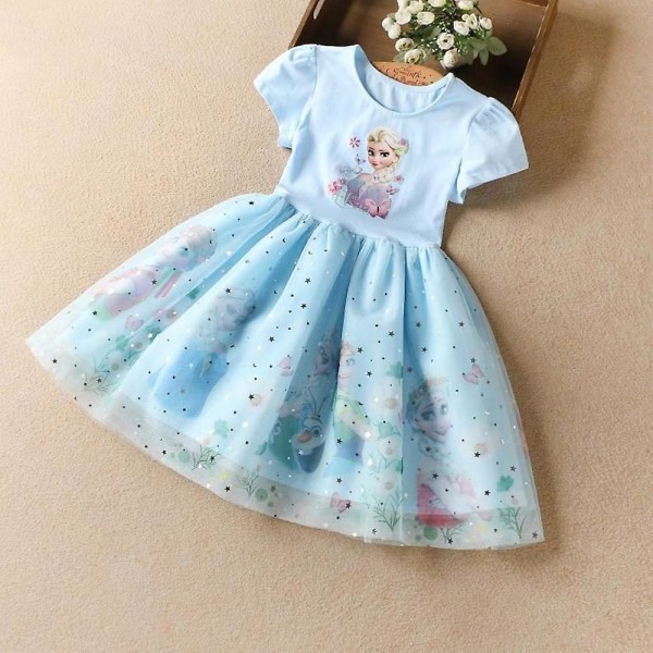 Elsa prinsessklänning Födelsedagsfestklänning Balklänning i tyll för barn Flickor 2-11 år Blue 3-4 Years