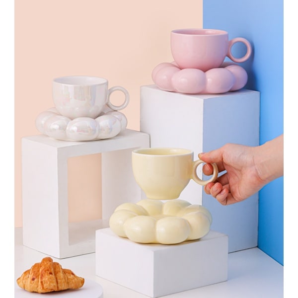 Söpö pohjoismainen ins macaron hieno luova auringonkukka keraaminen kuppi alusella, sopii toimistoon ja kotiin, helmi Pearl