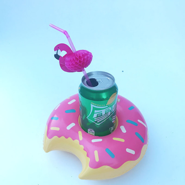 2 kpl/pakkaus juomateline, paksuuntettu PVC-mukiteline, vaaleanpunainen donitsi, sopii uima-altaalle Pink donut