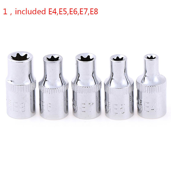 5 stk. 1/4 tomme Torx stjernebits hunn sokkelsett E4, e5, E6, e7, E8 St
