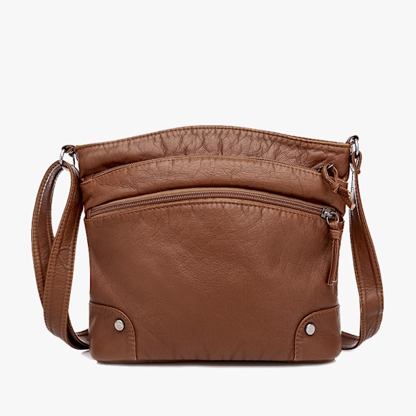 Högkvalitativ PU-läder dam crossbody väska lyx designer handväskor avslappnad multi-lager axelväska ny BROWN