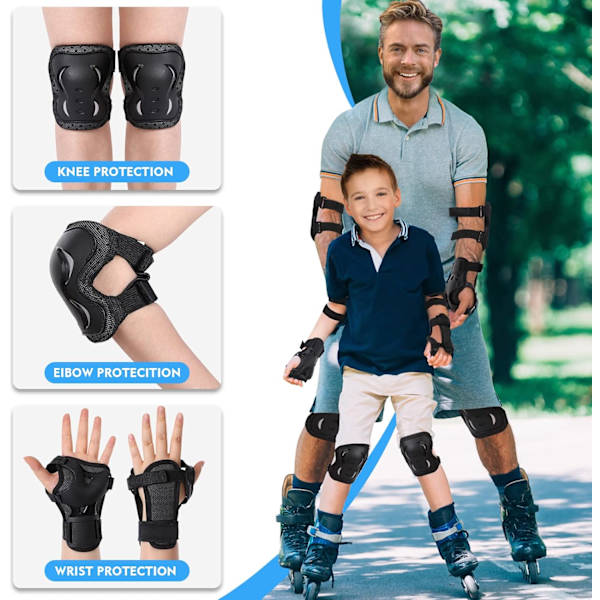 Skyddsutrustning för barn och vuxna, set med knäskydd, armbågsskydd och handledsskydd för skridskoåkning, klättring, cykel, skateboard och sparkcykel