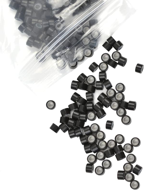 200 stk. silikoneforede mikroringe, led, perler, 4,0 mm hårperler til hår extensions Black