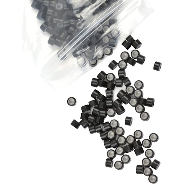 200 stk Silikonforede Mikro Ringer Lenker Perler 4.0 mm Hårperler for Hårextensions Black
