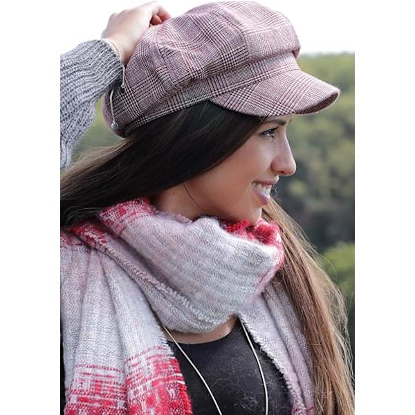 Dame Peaked Cap med Glen Check Print, Ballonhat, Newsboy Cap