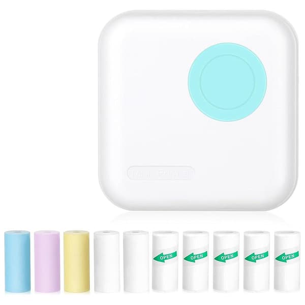 Mini Klistremerkeprint Bluetooth Termisk Printer Med 10 Ruller Og