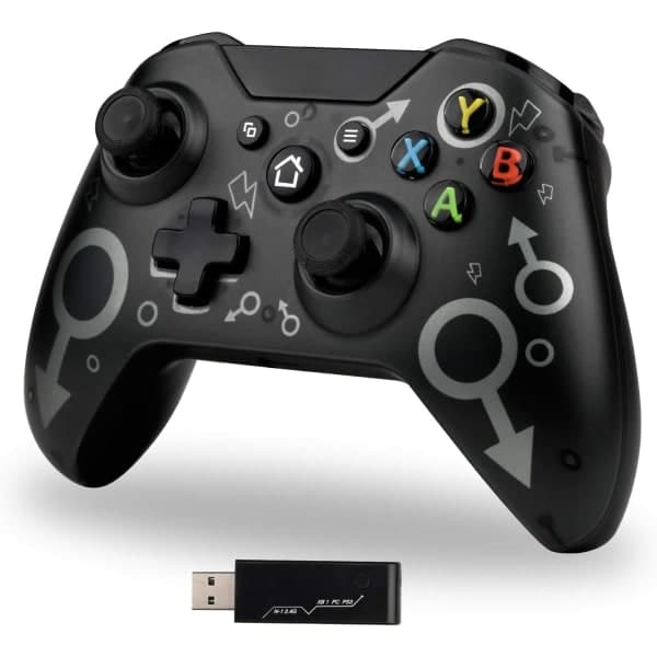 Trådløs controller til Xbox One, Xbox Controller med 2,4 GHz trådløs adapter, Xbox One X/Xbox One S/PS3 og PC (Sort)