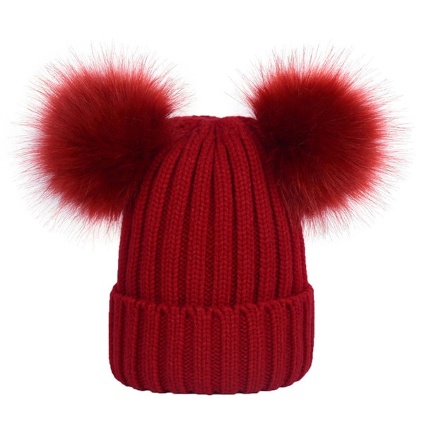 Dammössa enfärgade plyschbollar höst vinter fluffiga pompoms hatt hatt för utomhusbruk Wine red M