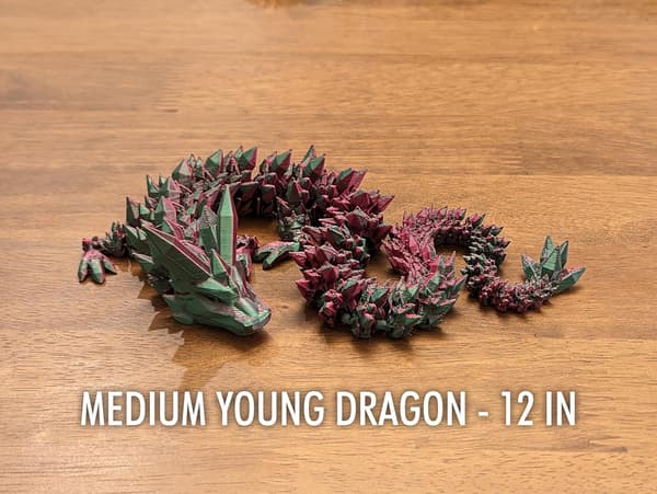 Drage - Flerfarget 3D-printet plastdragefigur - Regnbue-perlemorsfarger - Sammenkoblede kroppssegmenter og ben