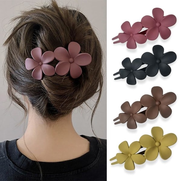 Blomsterhårklämmor, svarta, kloformade, halkfria, för kvinnor, flickor, bröllop, sommar 4 stycken