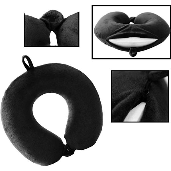 Rejsepude - Memory Foam Nakkepude Støtte, Luksus Letvægts Kompakt Camping Hurtig Pakke, Sovehvilepude (Sort) Black