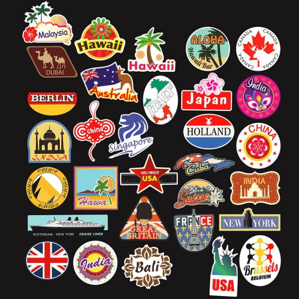 100 Flerfärgade Destinationsstickers